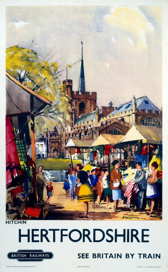 'Hitchin, Hertfordshire - See Britain by Train', BR (ER) poster, c 1955-1965. Art Print - Science Museum Shop