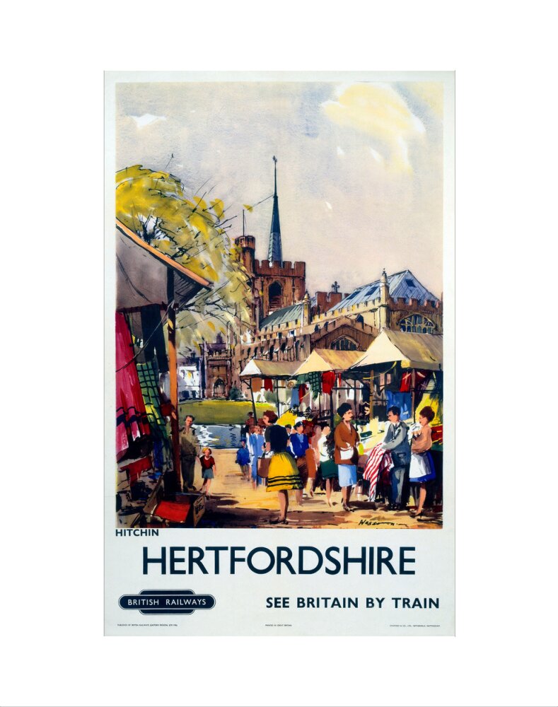 'Hitchin, Hertfordshire - See Britain by Train', BR (ER) poster, c 1955-1965. art print extra small none Art Print - Science Museum Shop
