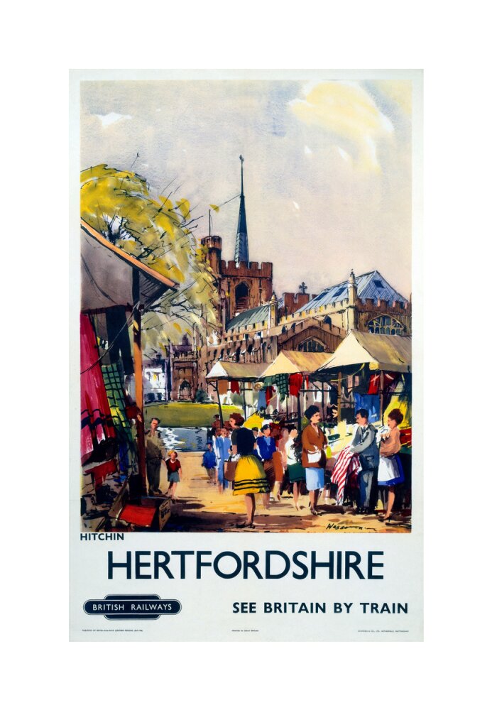 'Hitchin, Hertfordshire - See Britain by Train', BR (ER) poster, c 1955-1965. unstretched canvas medium none Art Print - Science Museum Shop