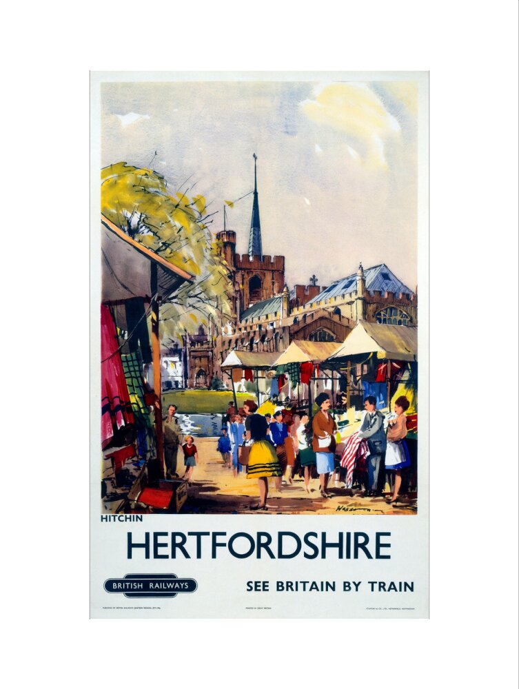 'Hitchin, Hertfordshire - See Britain by Train', BR (ER) poster, c 1955-1965. art print large none Art Print - Science Museum Shop