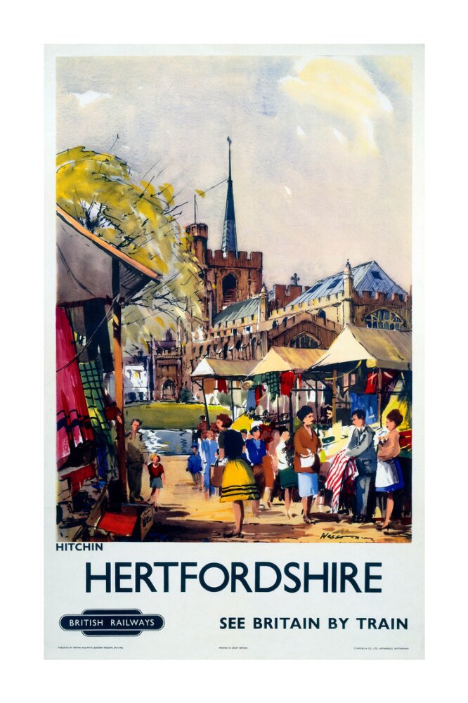 'Hitchin, Hertfordshire - See Britain by Train', BR (ER) poster, c 1955-1965. unstretched canvas extra large none Art Print - Science Museum Shop