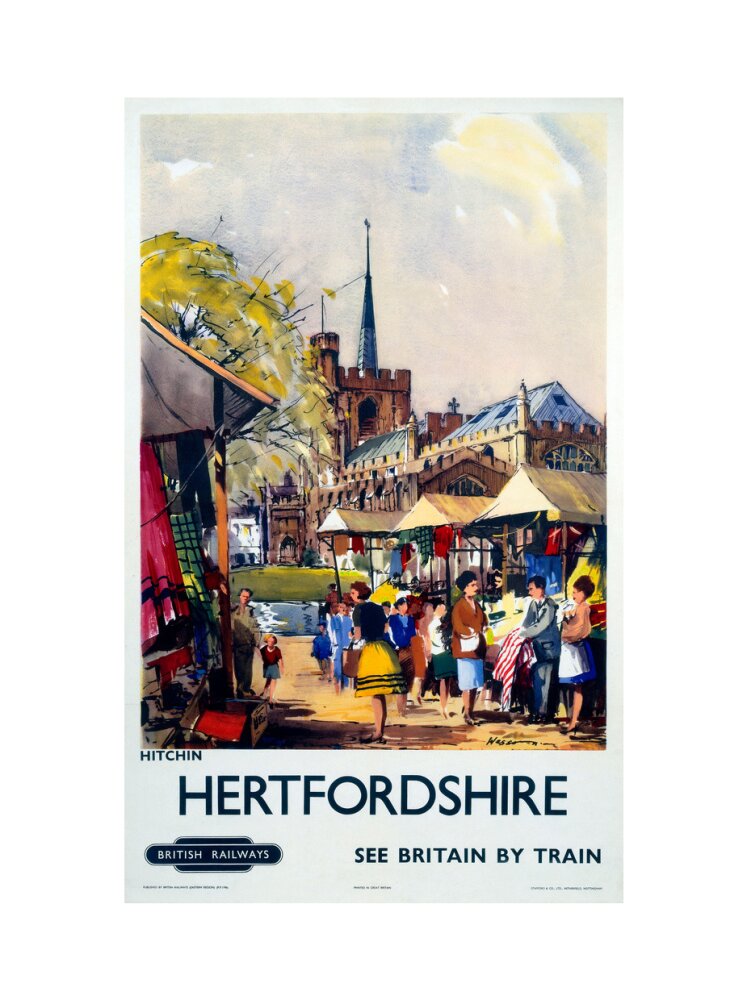 'Hitchin, Hertfordshire - See Britain by Train', BR (ER) poster, c 1955-1965. art print extra large none Art Print - Science Museum Shop