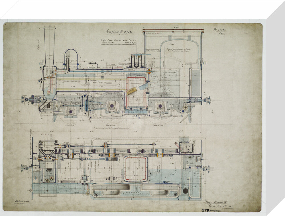 General arrangement drawing of Batavia Ooster Railway (Indonesia) '2-4-0' tank locomotive.39565_6716 stretched canvas small none Art Print - Science Museum Shop