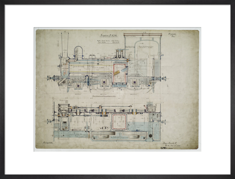 General arrangement drawing of Batavia Ooster Railway (Indonesia) '2-4-0' tank locomotive.39565_6716 art print large black Art Print - Science Museum Shop