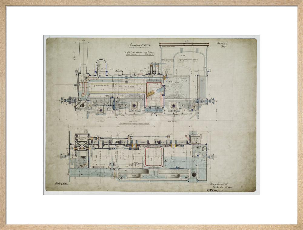 General arrangement drawing of Batavia Ooster Railway (Indonesia) '2-4-0' tank locomotive.39565_6716 art print large natural Art Print - Science Museum Shop