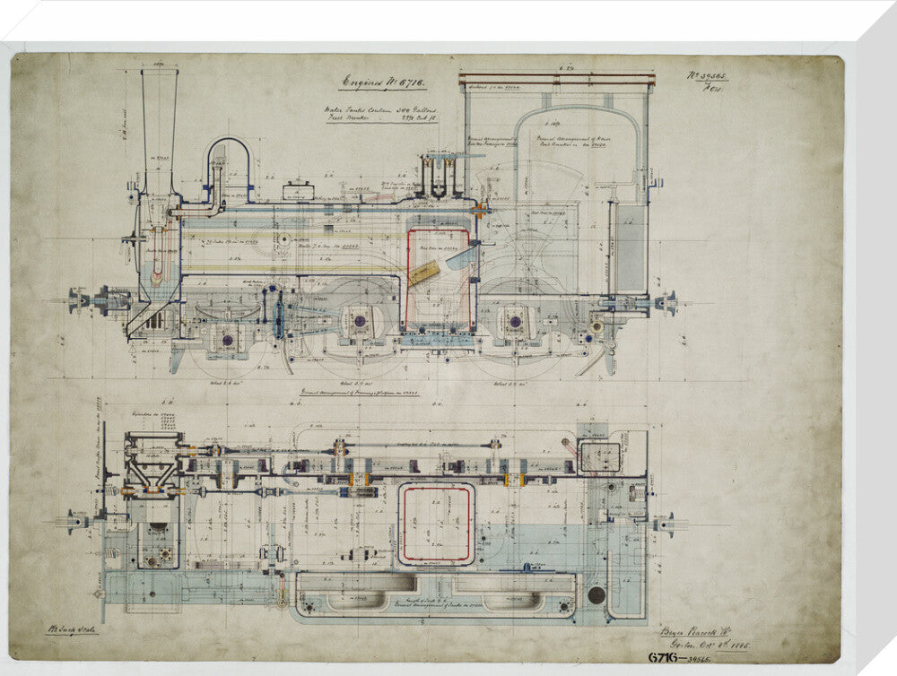 General arrangement drawing of Batavia Ooster Railway (Indonesia) '2-4-0' tank locomotive.39565_6716 stretched canvas medium none Art Print - Science Museum Shop