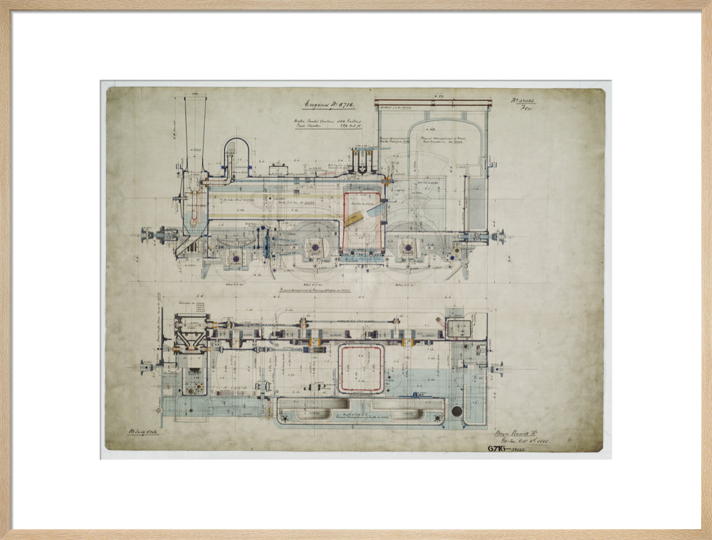 General arrangement drawing of Batavia Ooster Railway (Indonesia) '2-4-0' tank locomotive.39565_6716 art print extra large natural Art Print - Science Museum Shop