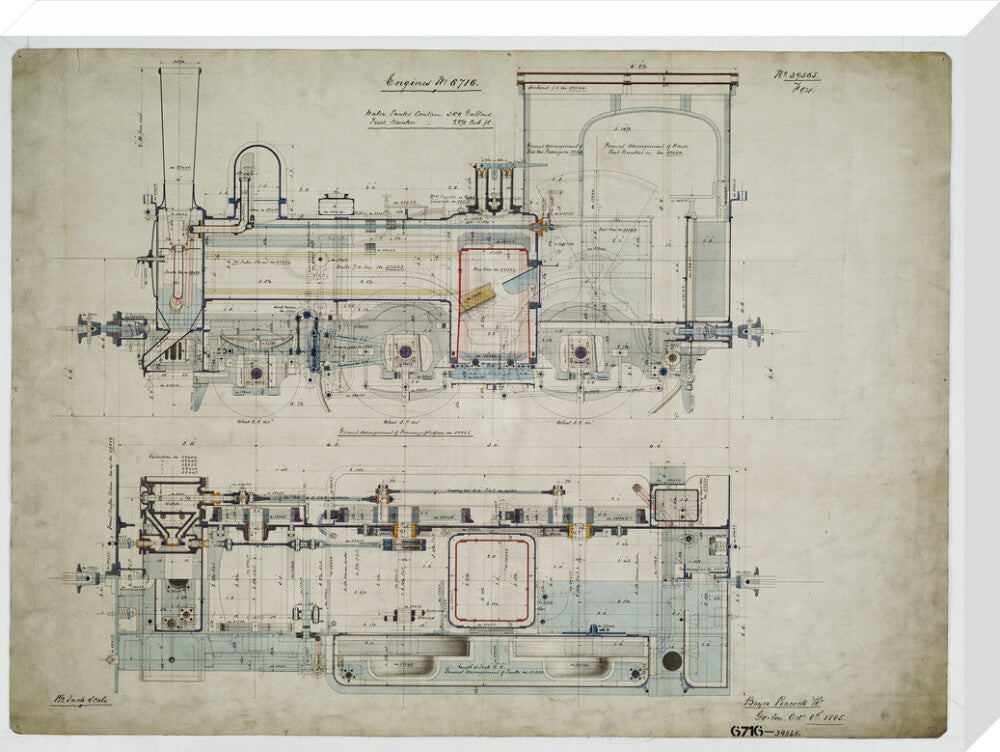 General arrangement drawing of Batavia Ooster Railway (Indonesia) '2-4-0' tank locomotive.39565_6716 stretched canvas large none Art Print - Science Museum Shop