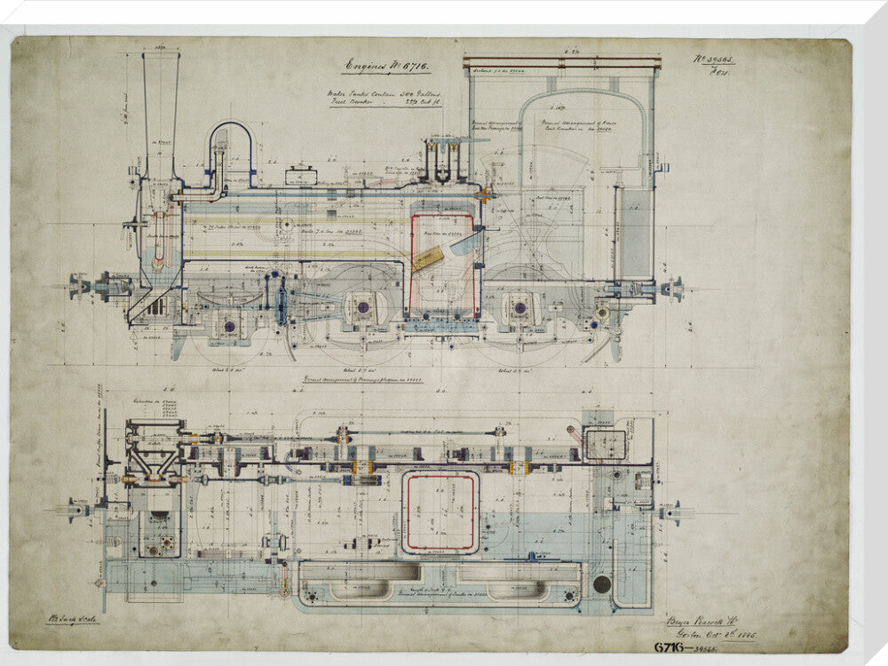 General arrangement drawing of Batavia Ooster Railway (Indonesia) '2-4-0' tank locomotive.39565_6716 stretched canvas extra large none Art Print - Science Museum Shop