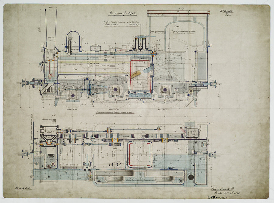 General arrangement drawing of Batavia Ooster Railway (Indonesia) '2-4-0' tank locomotive.39565_6716 Art Print - Science Museum Shop