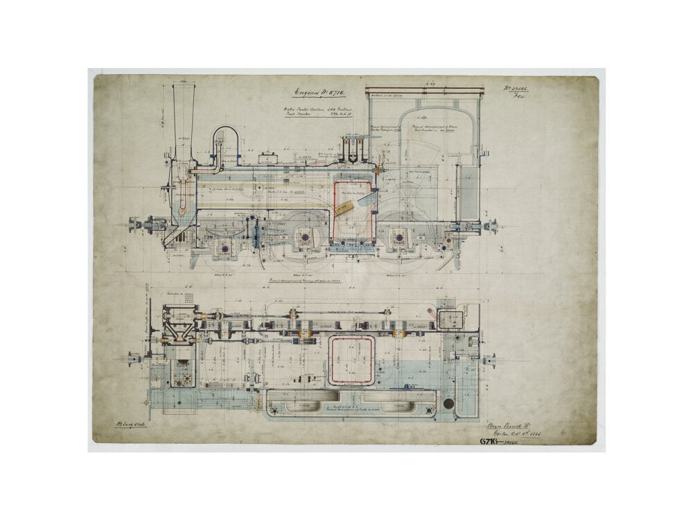 General arrangement drawing of Batavia Ooster Railway (Indonesia) '2-4-0' tank locomotive.39565_6716 art print extra large none Art Print - Science Museum Shop