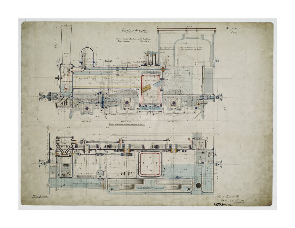 General arrangement drawing of Batavia Ooster Railway (Indonesia) '2-4-0' tank locomotive.39565_6716 unstretched canvas extra large none Art Print - Science Museum Shop