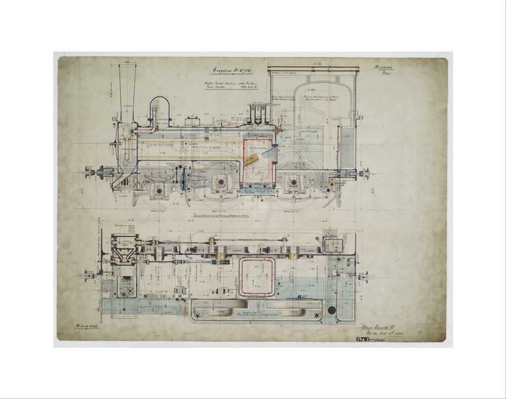 General arrangement drawing of Batavia Ooster Railway (Indonesia) '2-4-0' tank locomotive.39565_6716 art print extra small none Art Print - Science Museum Shop