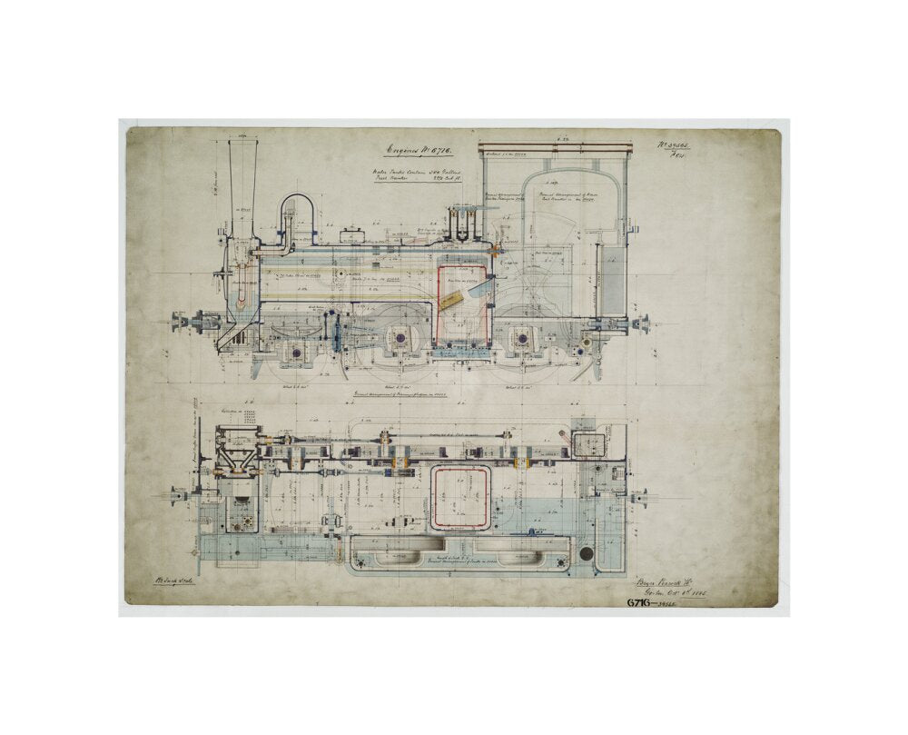 General arrangement drawing of Batavia Ooster Railway (Indonesia) '2-4-0' tank locomotive.39565_6716 unstretched canvas small none Art Print - Science Museum Shop