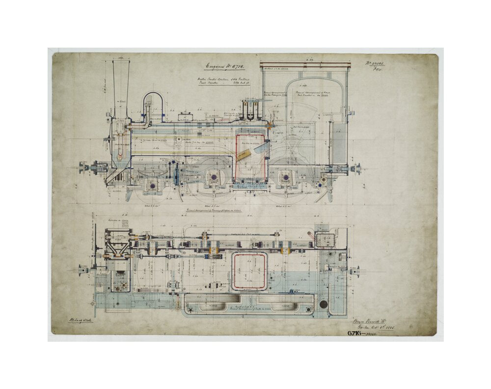 General arrangement drawing of Batavia Ooster Railway (Indonesia) '2-4-0' tank locomotive.39565_6716 unstretched canvas medium none Art Print - Science Museum Shop