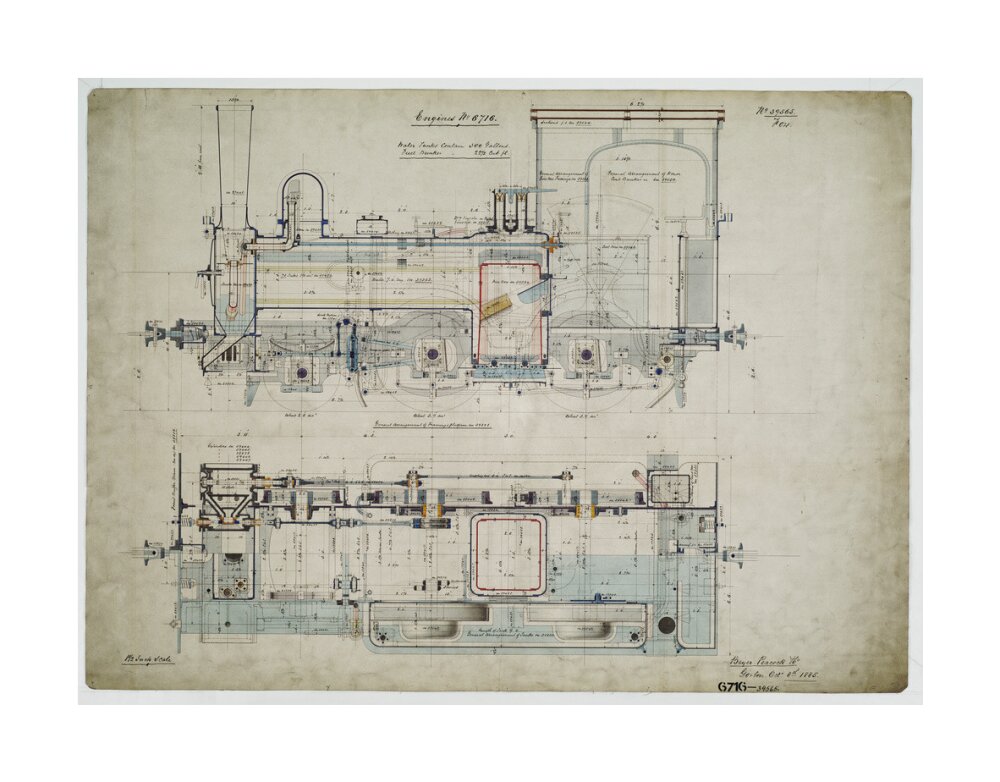 General arrangement drawing of Batavia Ooster Railway (Indonesia) '2-4-0' tank locomotive.39565_6716 unstretched canvas large none Art Print - Science Museum Shop