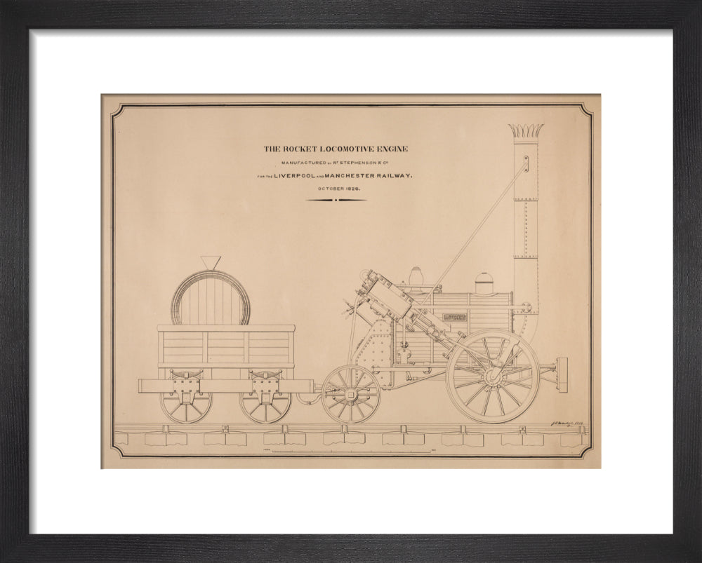 Pen and ink side elevation of the Rocket art print extra small black Art Print - Science Museum Shop