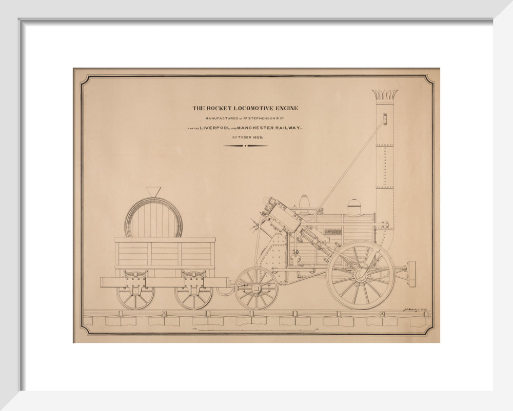 Pen and ink side elevation of the Rocket art print extra small white Art Print - Science Museum Shop