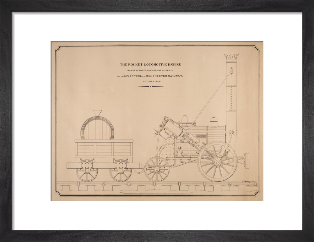 Pen and ink side elevation of the Rocket art print small black Art Print - Science Museum Shop