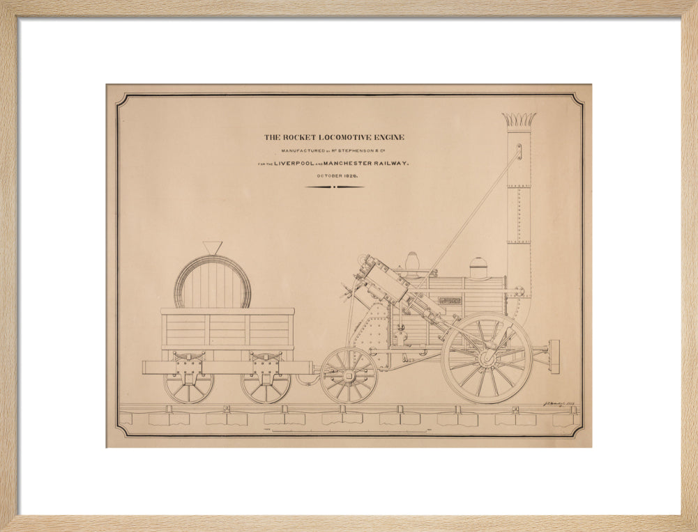 Pen and ink side elevation of the Rocket art print medium natural Art Print - Science Museum Shop
