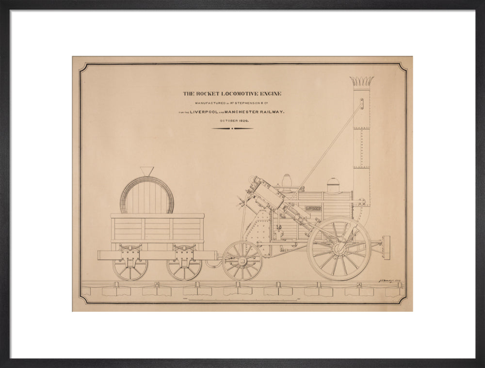 Pen and ink side elevation of the Rocket art print large black Art Print - Science Museum Shop