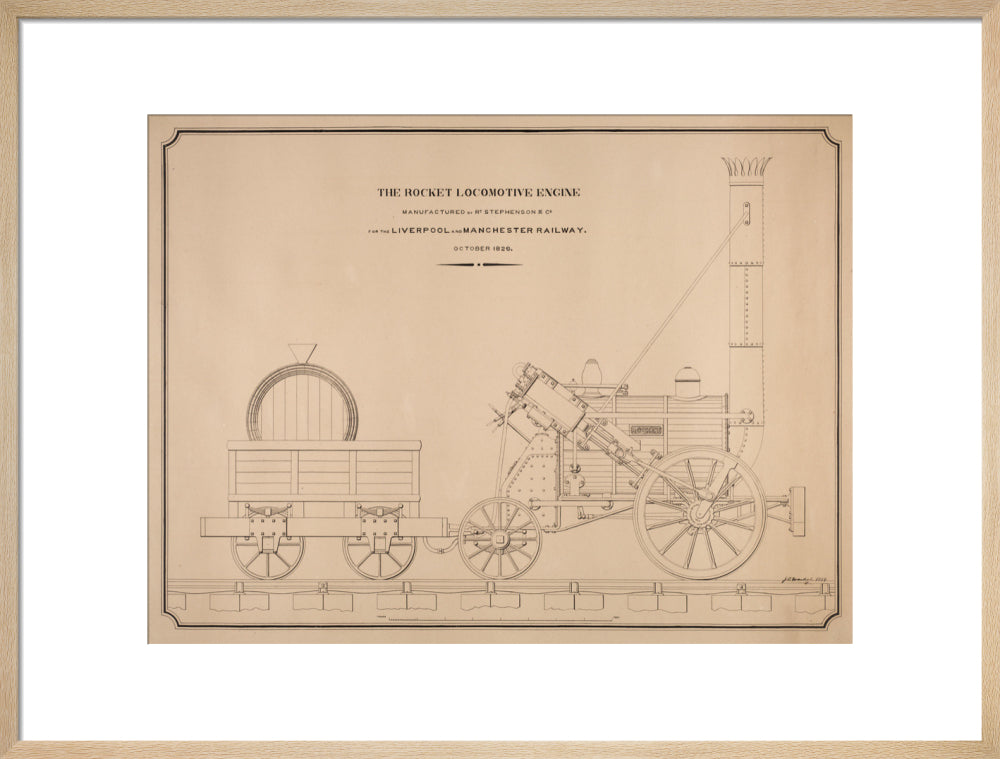 Pen and ink side elevation of the Rocket art print large natural Art Print - Science Museum Shop