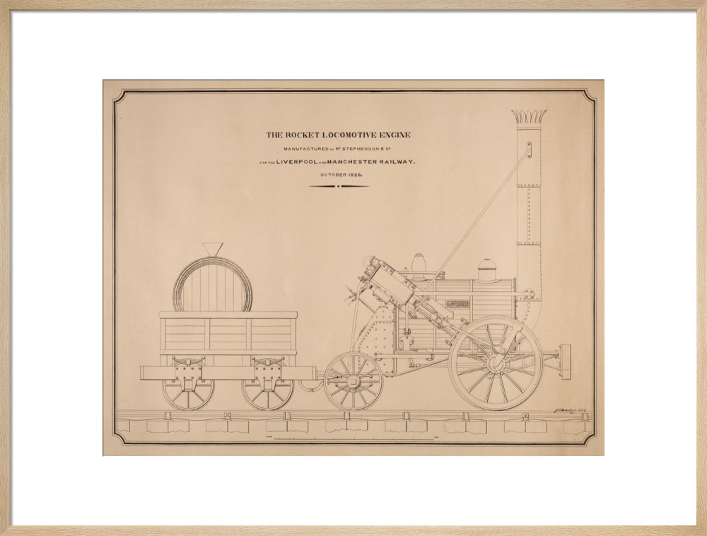 Pen and ink side elevation of the Rocket art print extra large natural Art Print - Science Museum Shop
