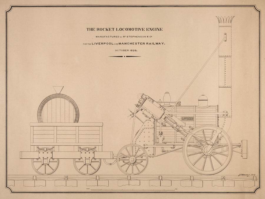 Pen and ink side elevation of the Rocket Art Print - Science Museum Shop