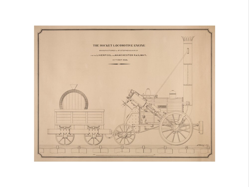 Pen and ink side elevation of the Rocket art print extra large none Art Print - Science Museum Shop