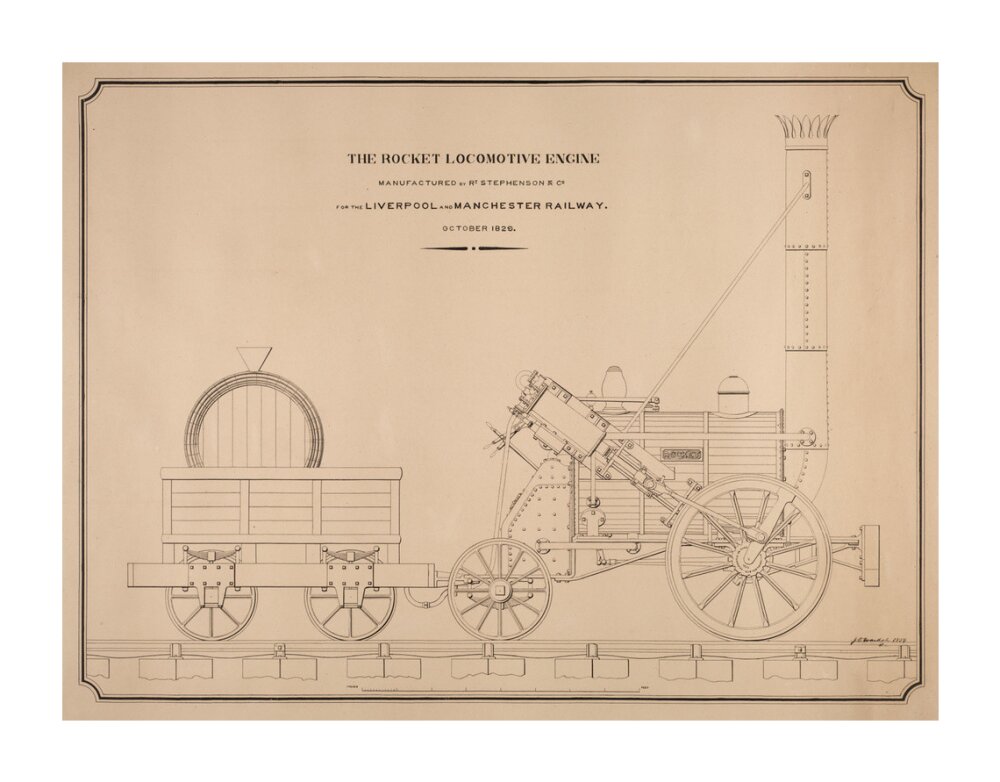 Pen and ink side elevation of the Rocket unstretched canvas extra large none Art Print - Science Museum Shop