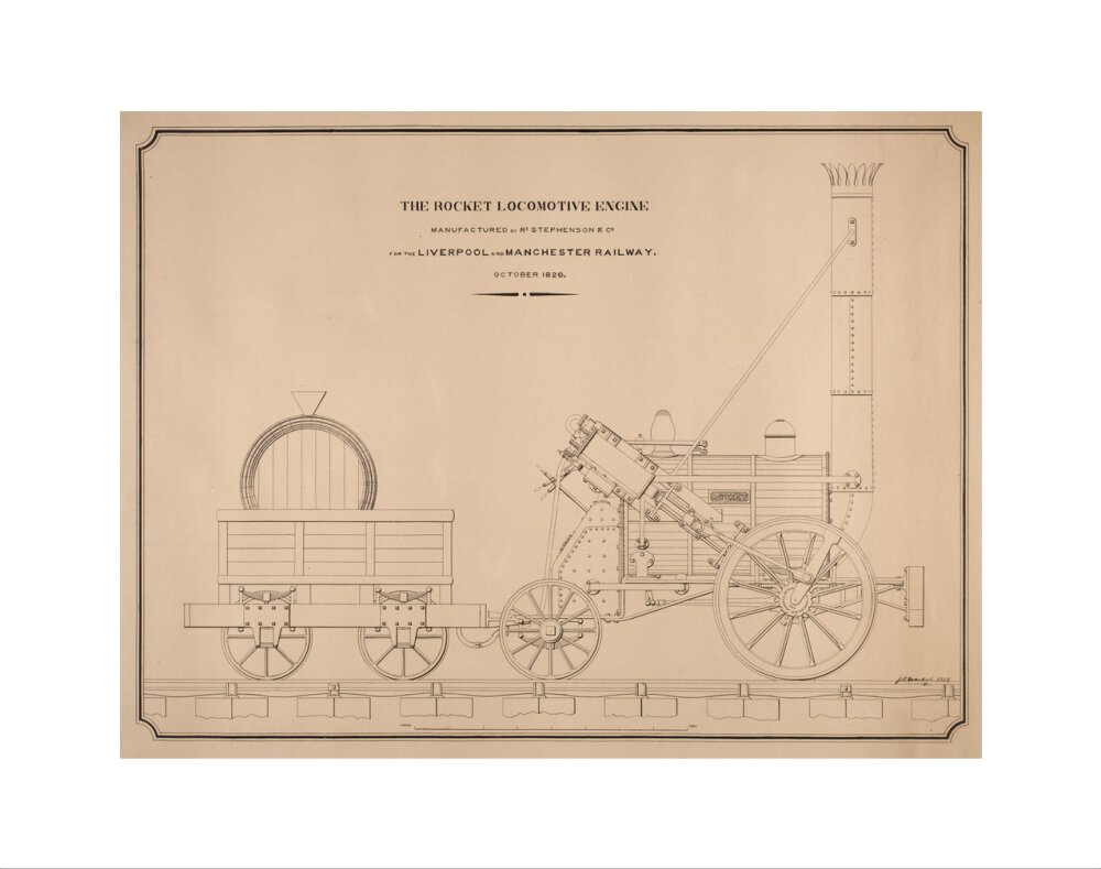 Pen and ink side elevation of the Rocket art print extra small none Art Print - Science Museum Shop