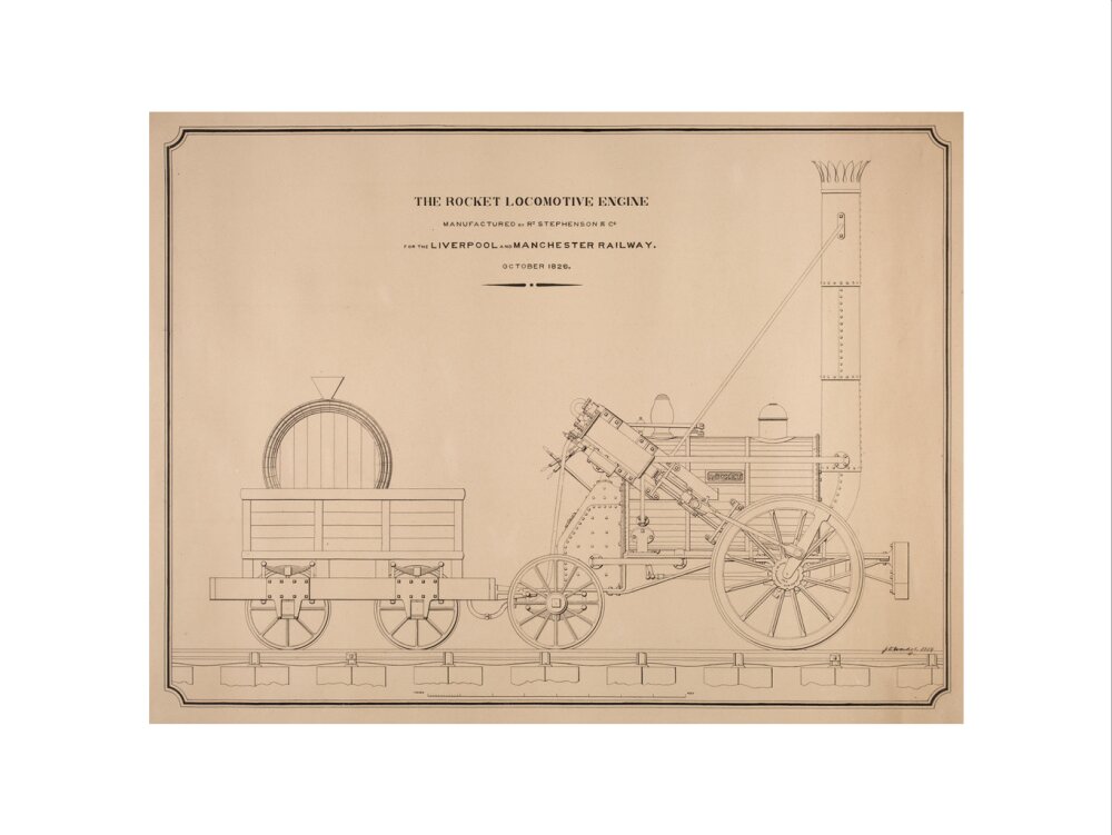 Pen and ink side elevation of the Rocket art print small none Art Print - Science Museum Shop