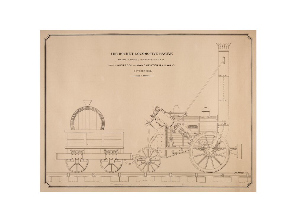 Pen and ink side elevation of the Rocket art print medium none Art Print - Science Museum Shop