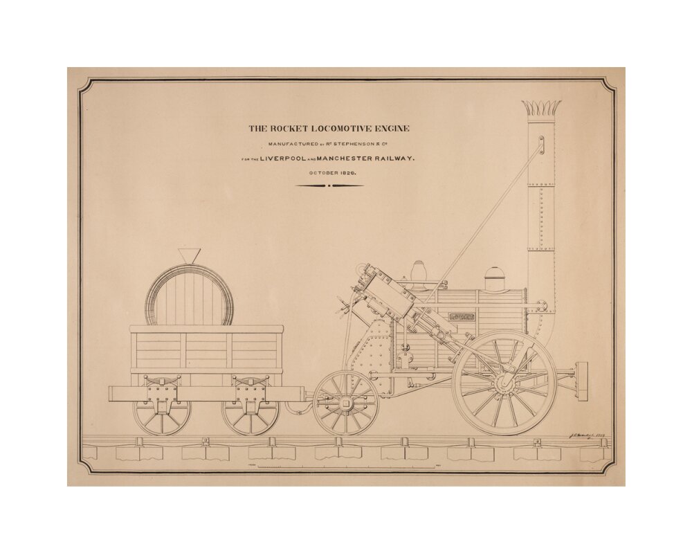 Pen and ink side elevation of the Rocket unstretched canvas medium none Art Print - Science Museum Shop