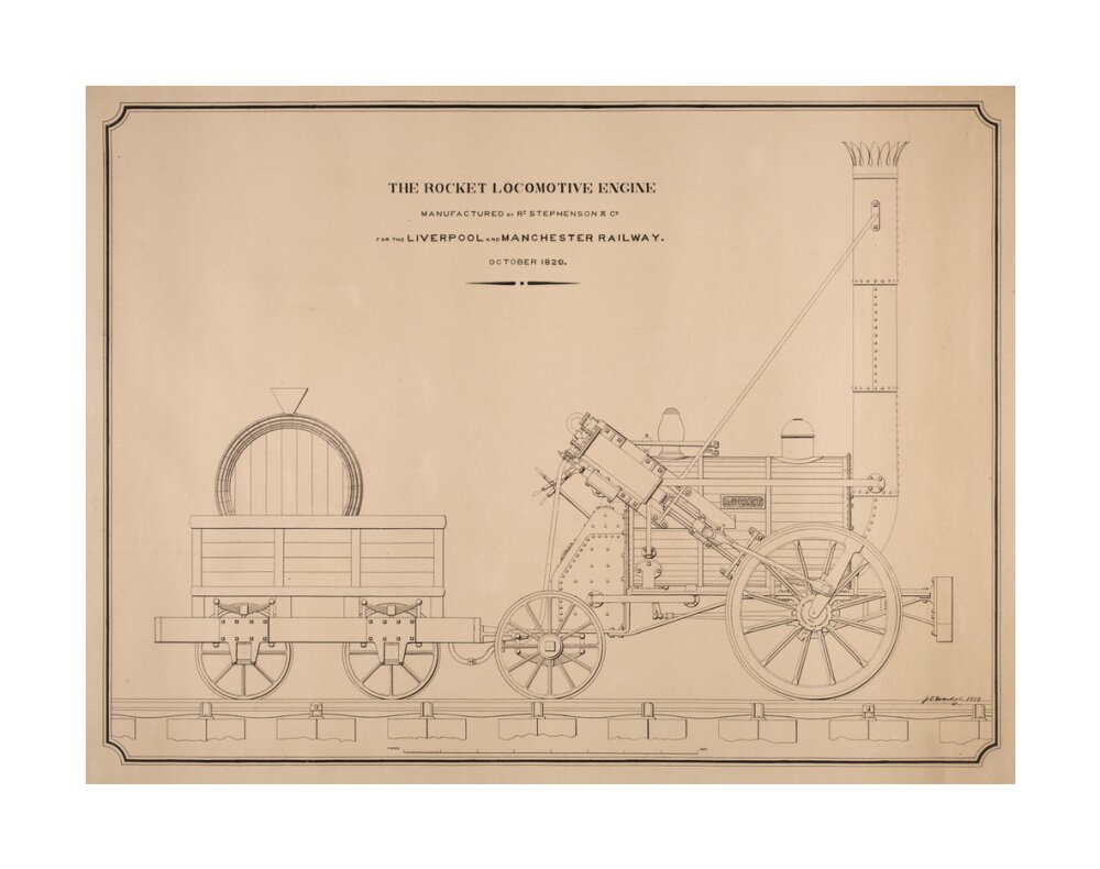 Pen and ink side elevation of the Rocket unstretched canvas large none Art Print - Science Museum Shop