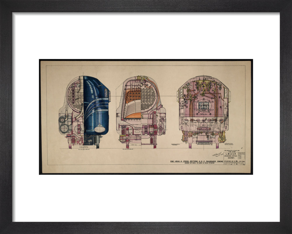 LM&SR Drawing No.D39-15794 of 4-6-2 Passenger Engine, 'Duchess of Hamilton'. 9.06.1939 art print extra small black Art Print - Science Museum Shop
