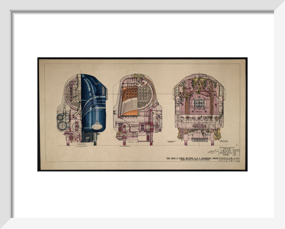 LM&SR Drawing No.D39-15794 of 4-6-2 Passenger Engine, 'Duchess of Hamilton'. 9.06.1939 art print extra small white Art Print - Science Museum Shop