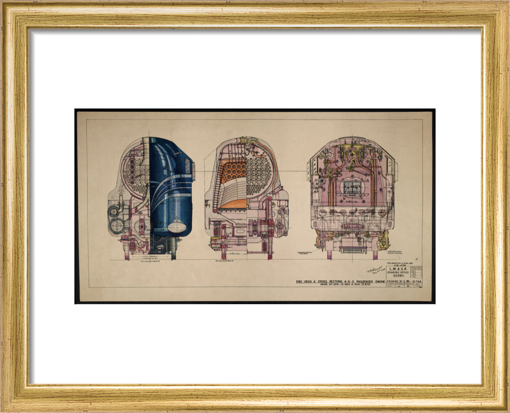 LM&SR Drawing No.D39-15794 of 4-6-2 Passenger Engine, 'Duchess of Hamilton'. 9.06.1939 art print extra small gold Art Print - Science Museum Shop