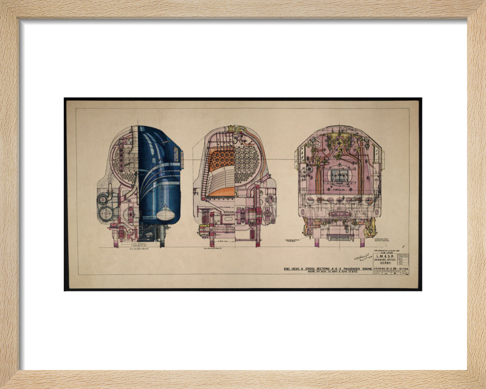 LM&SR Drawing No.D39-15794 of 4-6-2 Passenger Engine, 'Duchess of Hamilton'. 9.06.1939 art print extra small natural Art Print - Science Museum Shop