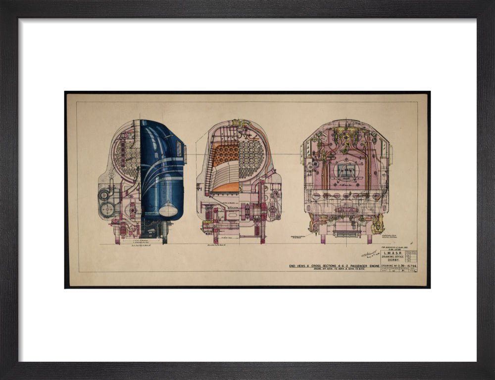 LM&SR Drawing No.D39-15794 of 4-6-2 Passenger Engine, 'Duchess of Hamilton'. 9.06.1939 art print small black Art Print - Science Museum Shop