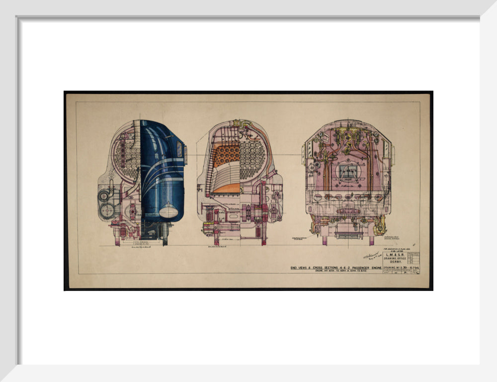 LM&SR Drawing No.D39-15794 of 4-6-2 Passenger Engine, 'Duchess of Hamilton'. 9.06.1939 art print small white Art Print - Science Museum Shop