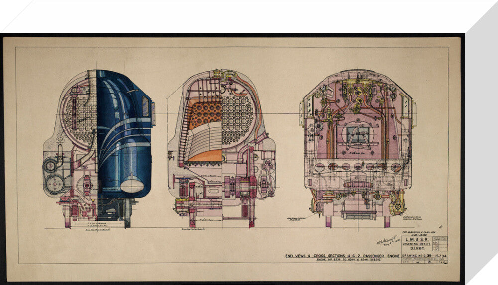 LM&SR Drawing No.D39-15794 of 4-6-2 Passenger Engine, 'Duchess of Hamilton'. 9.06.1939 stretched canvas small none Art Print - Science Museum Shop