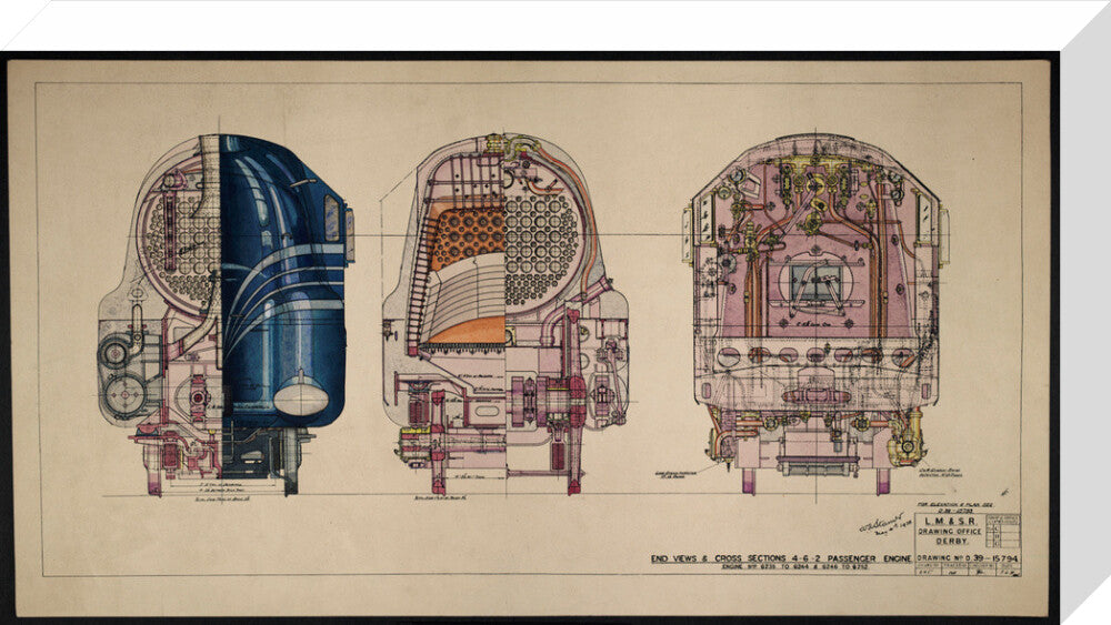 LM&SR Drawing No.D39-15794 of 4-6-2 Passenger Engine, 'Duchess of Hamilton'. 9.06.1939 stretched canvas medium none Art Print - Science Museum Shop