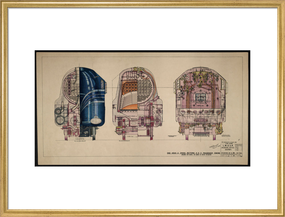 LM&SR Drawing No.D39-15794 of 4-6-2 Passenger Engine, 'Duchess of Hamilton'. 9.06.1939 art print large gold Art Print - Science Museum Shop