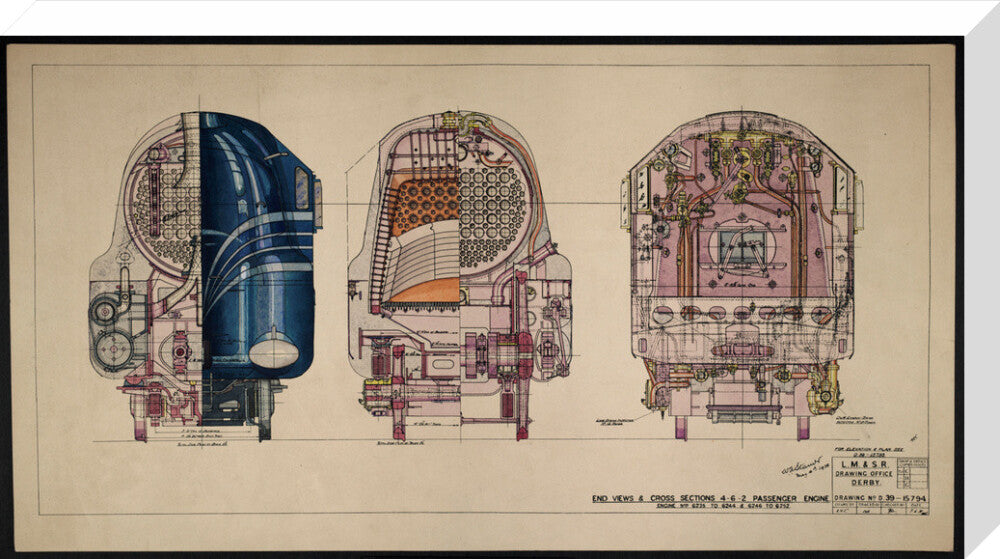 LM&SR Drawing No.D39-15794 of 4-6-2 Passenger Engine, 'Duchess of Hamilton'. 9.06.1939 stretched canvas large none Art Print - Science Museum Shop