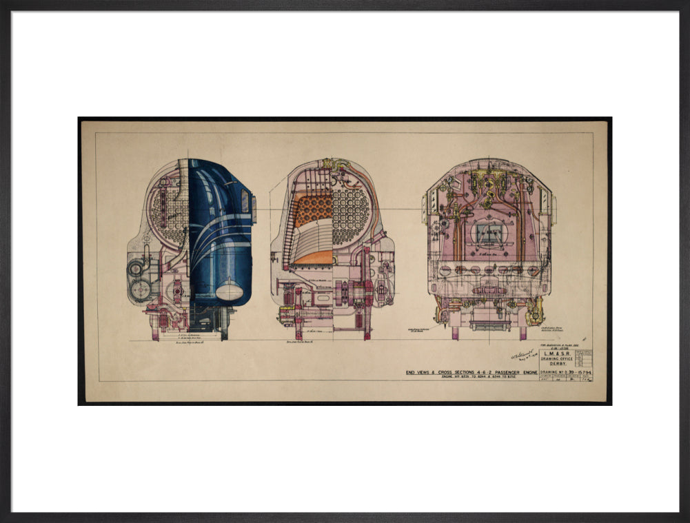 LM&SR Drawing No.D39-15794 of 4-6-2 Passenger Engine, 'Duchess of Hamilton'. 9.06.1939 art print extra large black Art Print - Science Museum Shop