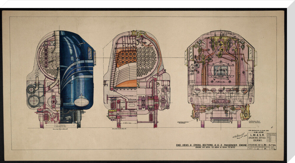 LM&SR Drawing No.D39-15794 of 4-6-2 Passenger Engine, 'Duchess of Hamilton'. 9.06.1939 stretched canvas extra large none Art Print - Science Museum Shop