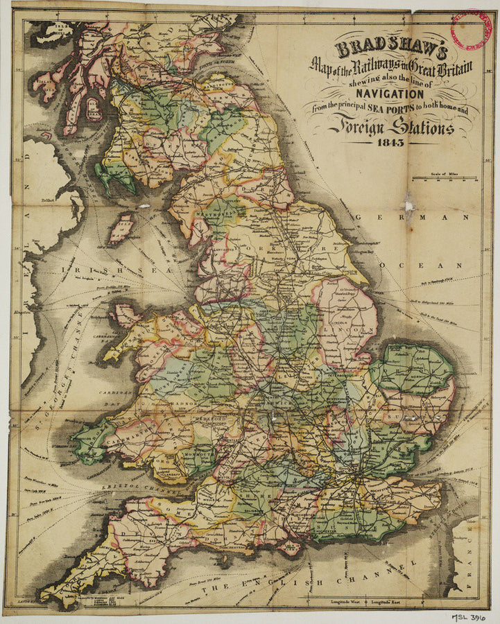 Bradshaw's Map of the Railways in Great Britain shewing also the line of Navigation from the principal Sea Ports .... George Bradshaw (1801-1853) Art Print - Science Museum Shop
