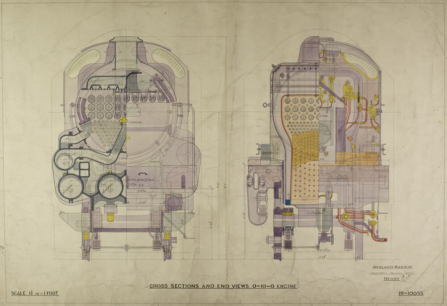 Cross sections and end view 0-10-0 Engine Art Print - Science Museum Shop
