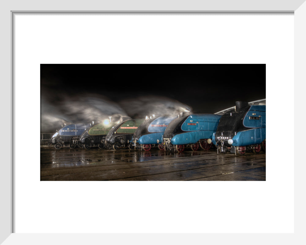 A-4 Class locomotives at the Great Gathering/ Great Goodbye in the National Railway Museum Shildon, 2014. art print extra small white Art Print - Science Museum Shop